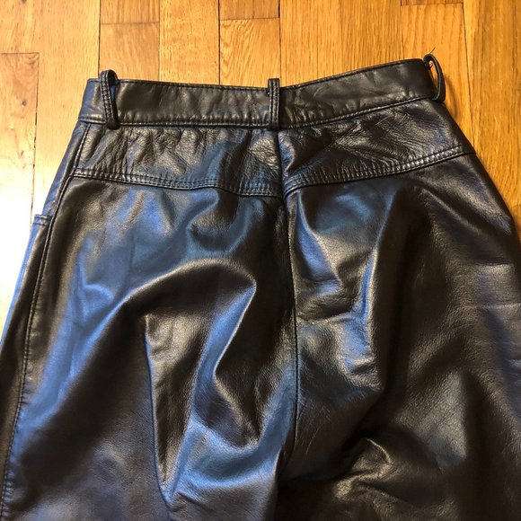 WOMENS VINTAGE DIMITRI BLACK LEATHER PANTS  oversized 24 WAIST - Picture 5 of 6